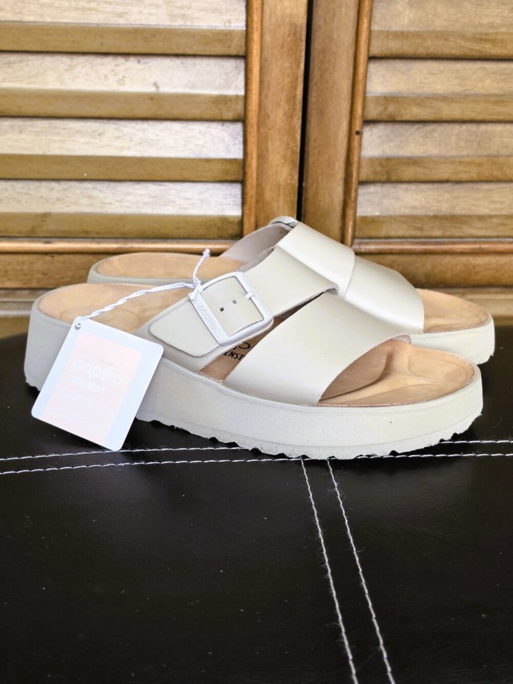 Papillio Birkenstock Almina Women's Sandals Oyster Beige Leather Sz 38 US 7-7.5